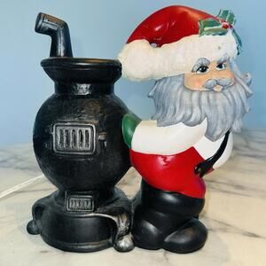 RARE Vintage Handmade Santa Coal Furnace Ceramic Lamp Light Up Christmas Kitsch